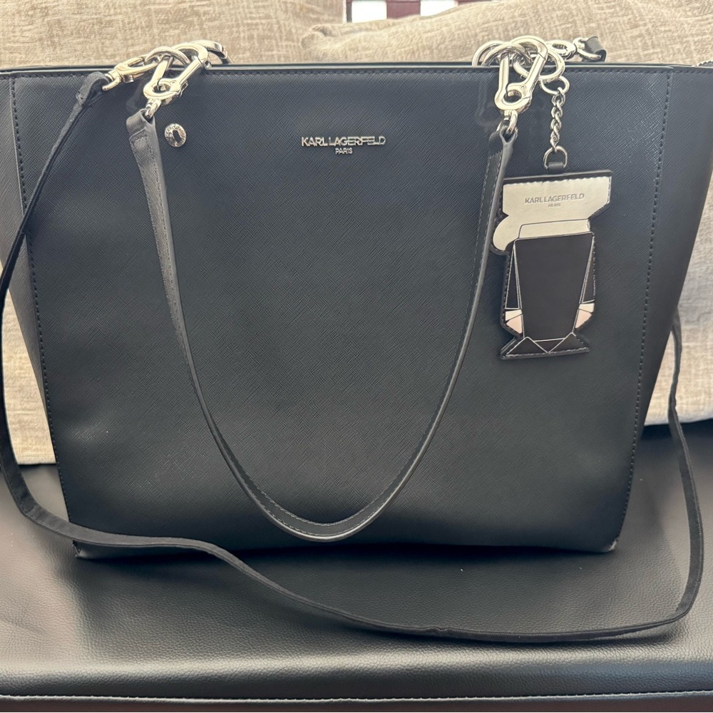 Karl Lagerfeld Paris Adele Black Tote With Charm, NWT